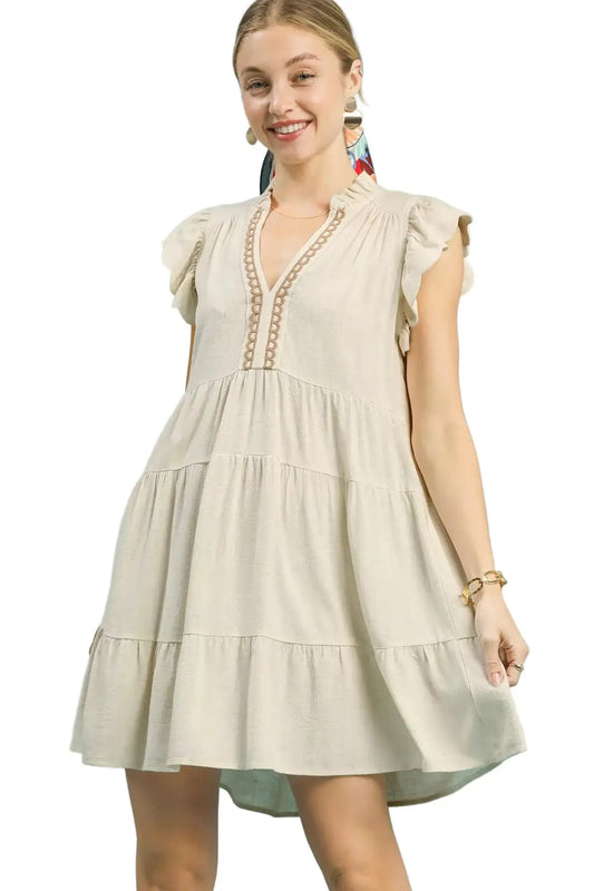 Umgee Linen Tiered Baby Doll Dress