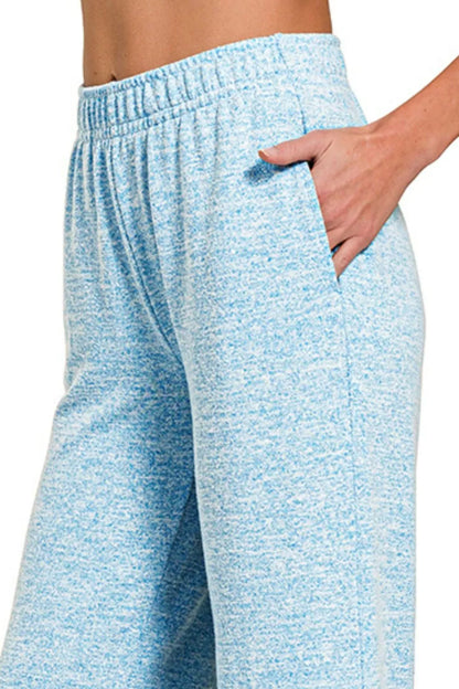 Zenana Soft Melange Hacci Elastic Waistband Lounge Pants