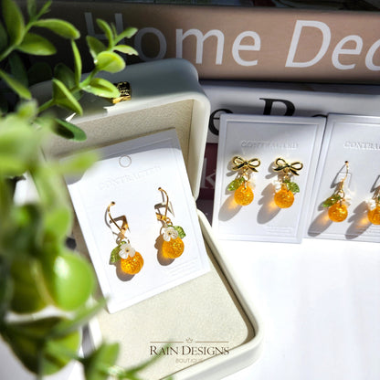 Gold Orange Fruit Dangle Earrings