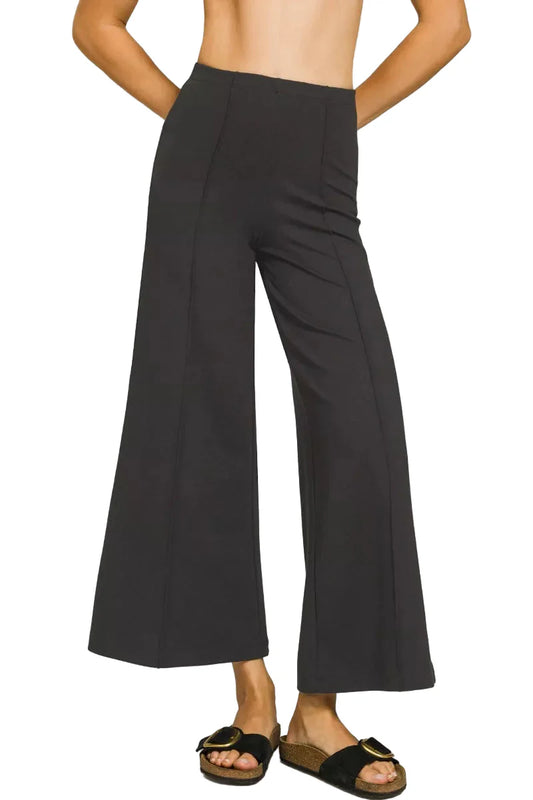 Zenana Heavy Ponte Elastic Waistband Pintuck Pants