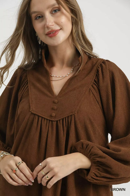 Umgee Corduroy Tiered Babydoll Dress