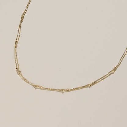 Gold Double Layer Saturn Chain Necklace