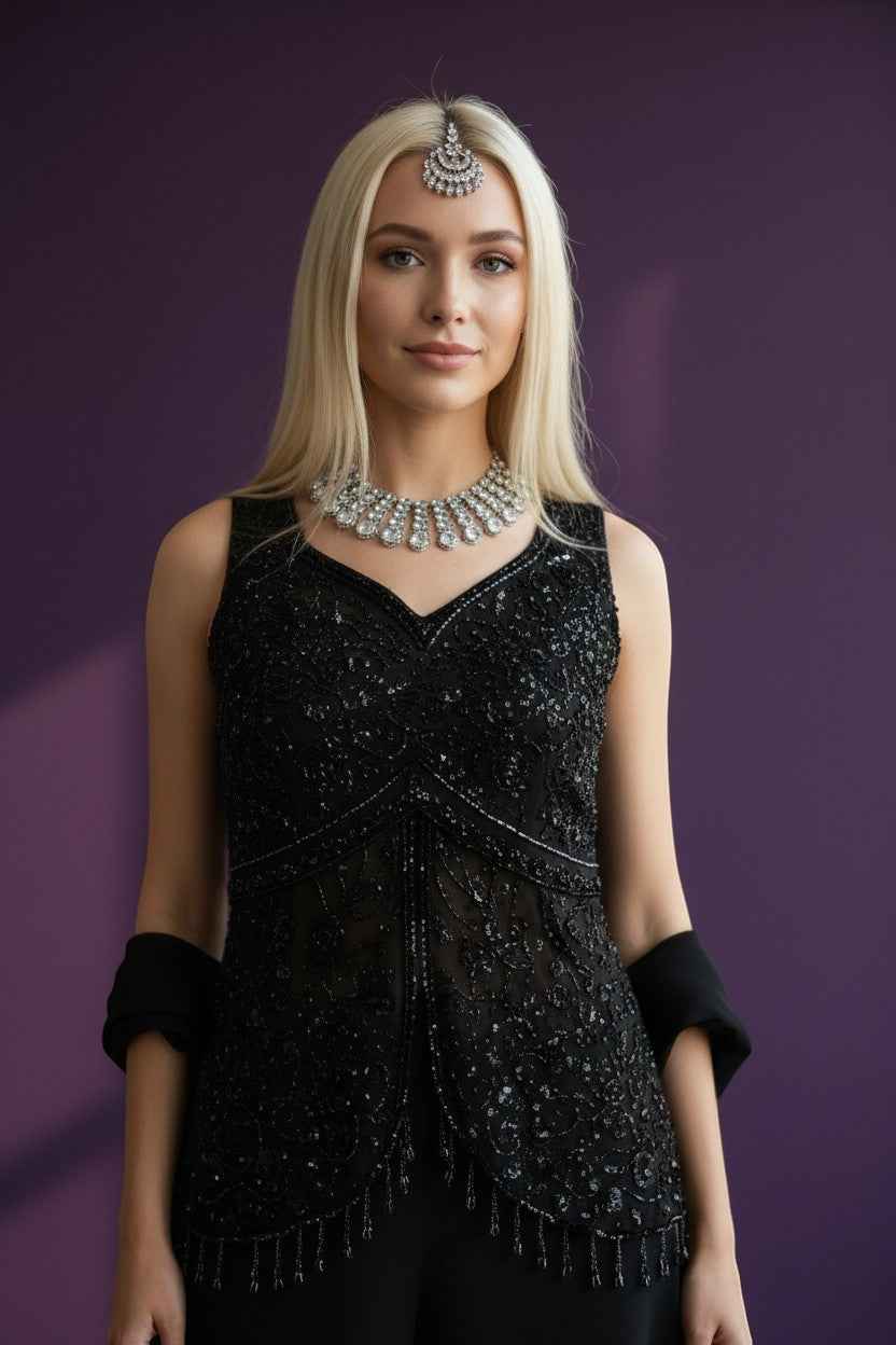 House Of Indian Wedding Attire Embellished Sleeveless Palazzo Suit