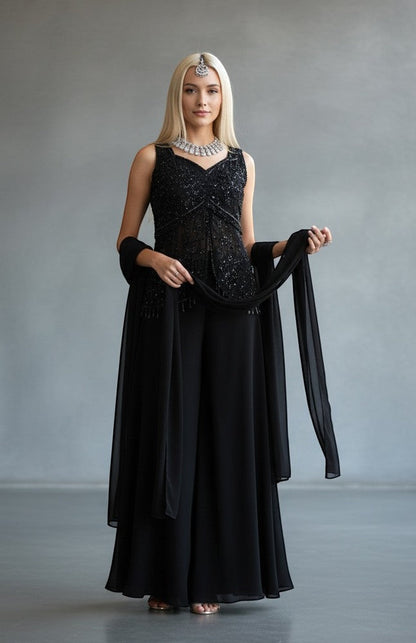 House Of Indian Wedding Attire Embellished Sleeveless Palazzo Suit