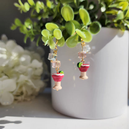 Strawberry Margarita With Ice Earrings | Fun Drink Food Earrings