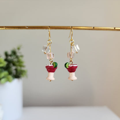 Strawberry Margarita With Ice Earrings | Fun Drink Food Earrings