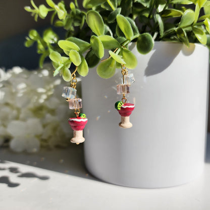 Strawberry Margarita With Ice Earrings | Fun Drink Food Earrings
