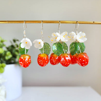 Strawberry Flower Resin Fruit Earrings