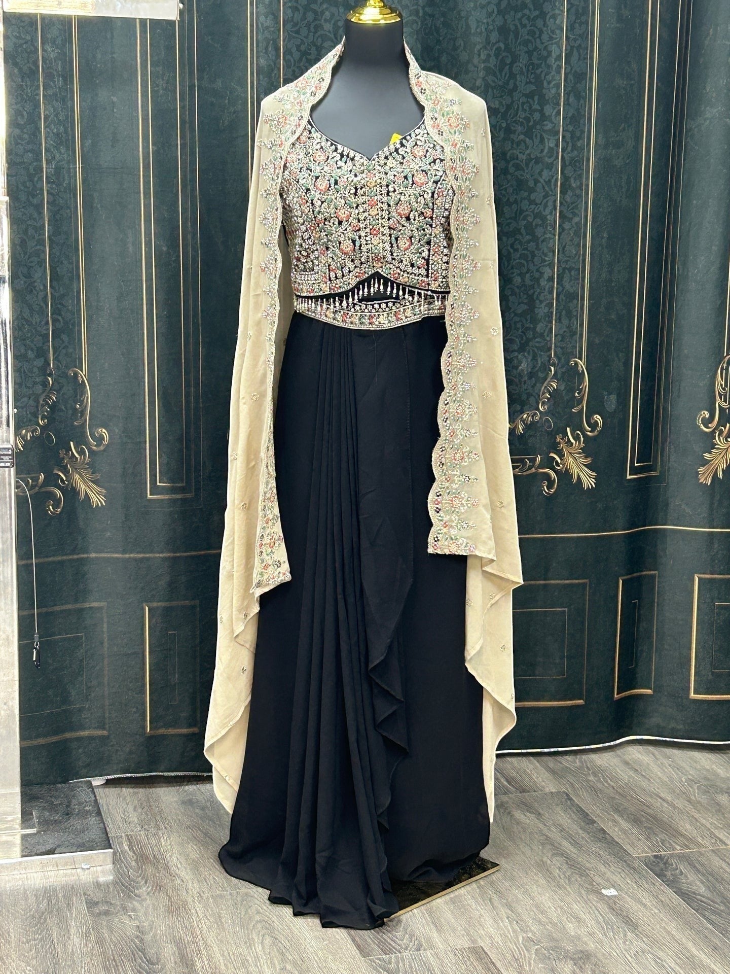 Embroidered Cape Style Ethnic Gown