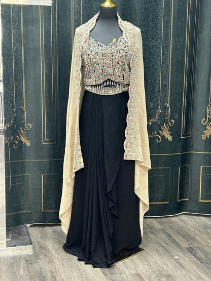 Embroidered Cape Style Ethnic Gown