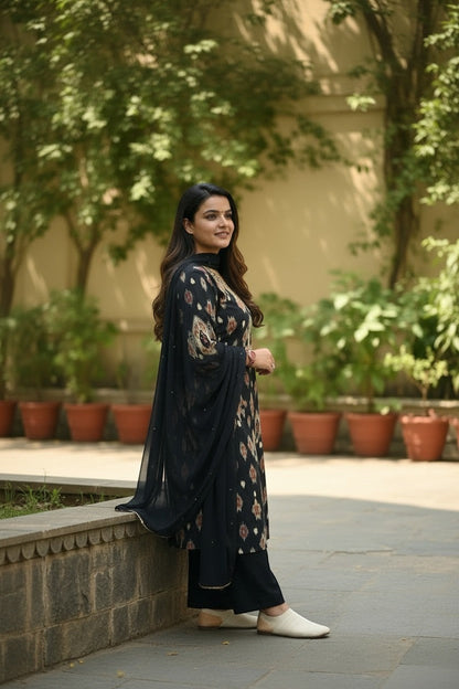 Printed Kurti With Pants And Dupatta Set