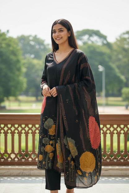 Printed Kurti With Pants And Dupatta Set