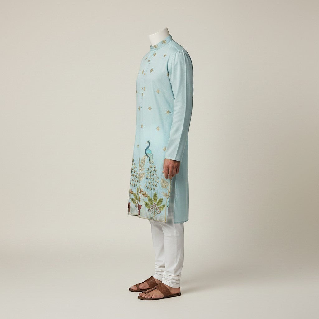Embroidered Peacock Kurta With Pants