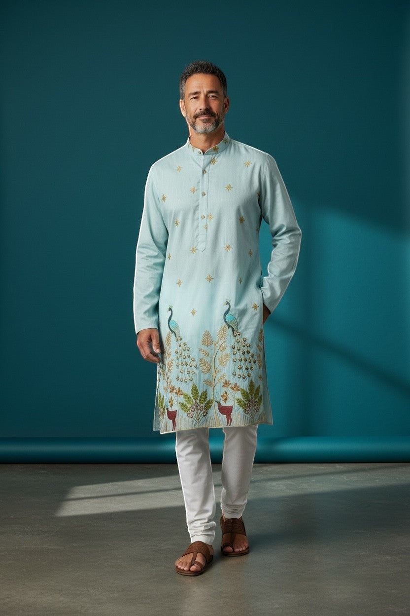 Embroidered Peacock Kurta With Pants
