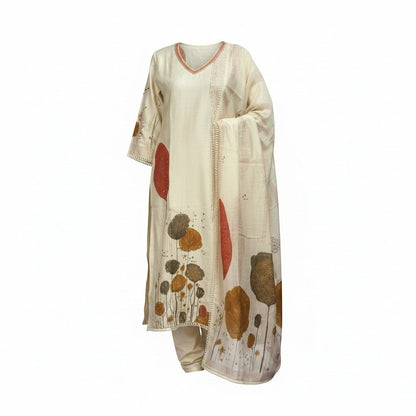 Botanical Print Kurta Set With Dupatta