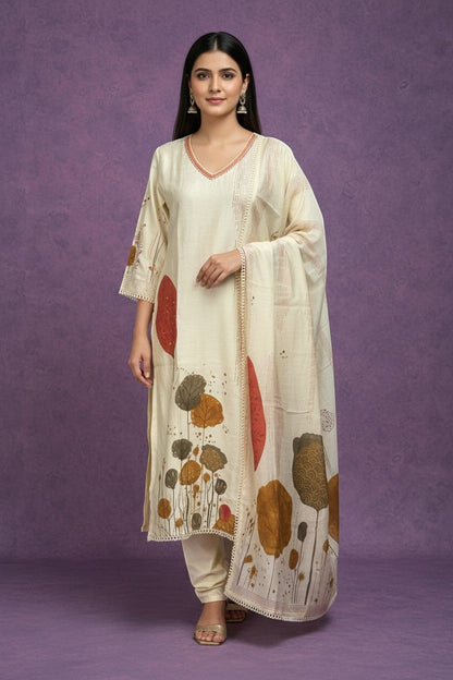 Botanical Print Kurta Set With Dupatta