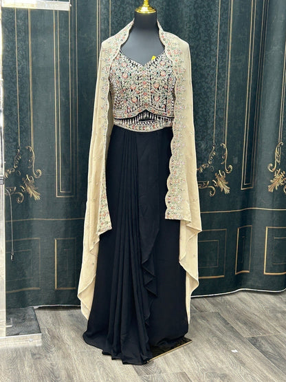 Embroidered Cape Style Ethnic Gown