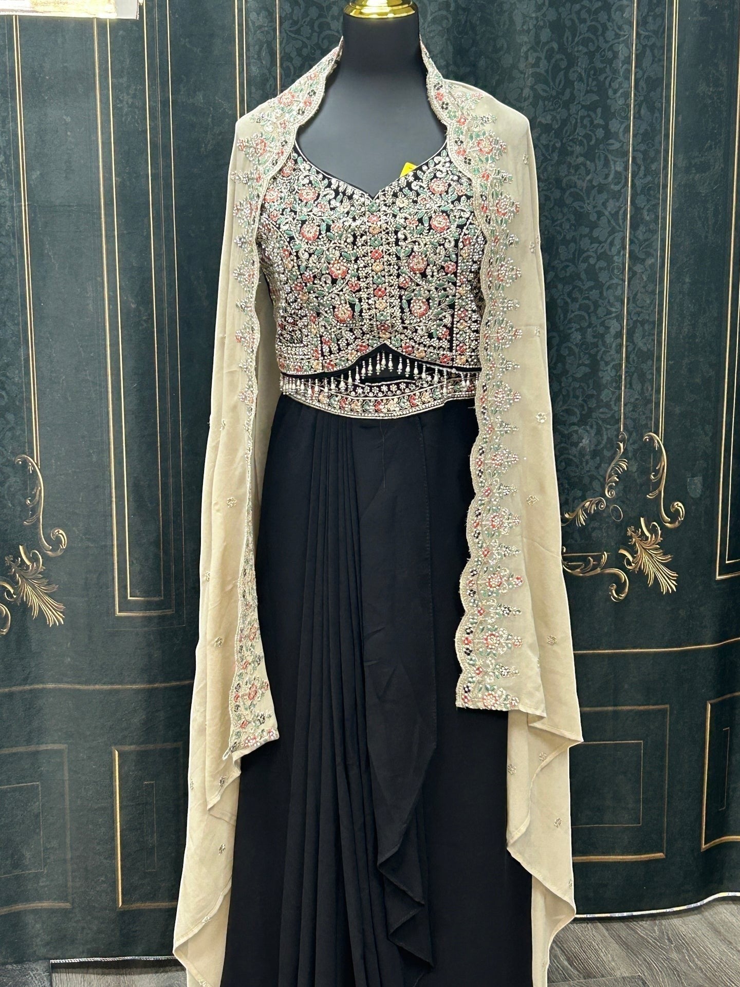 Embroidered Cape Style Ethnic Gown