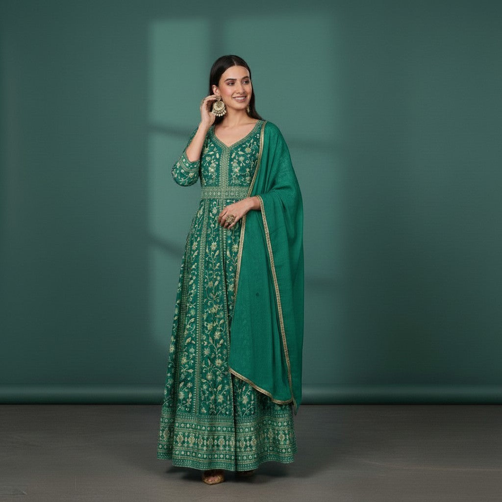 Embroidered Anarkali Suit With Dupatta