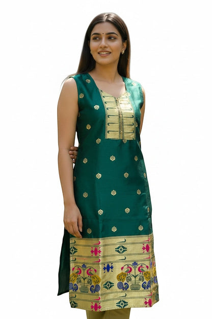 Sleeveless Embellished kurti With Border