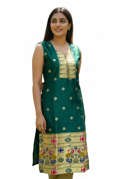 Sleeveless Embellished kurti With Border