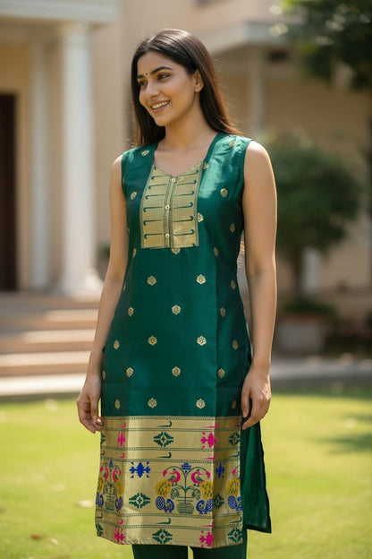 Sleeveless Embellished kurti With Border