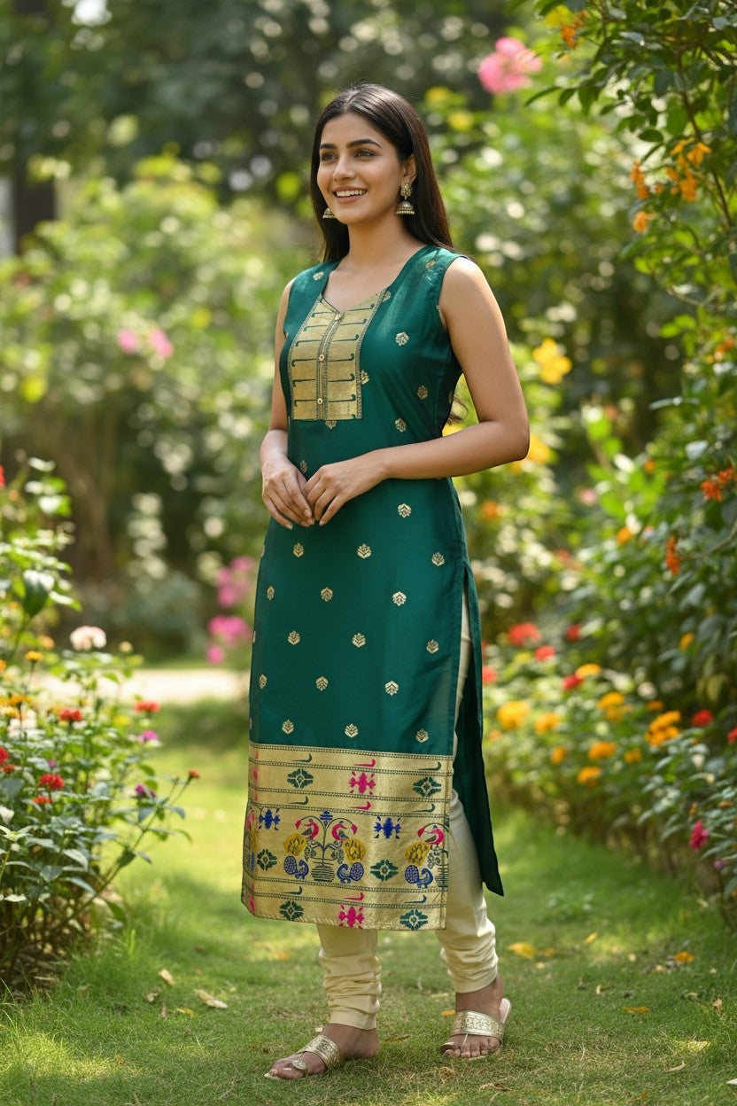Sleeveless Embellished kurti With Border