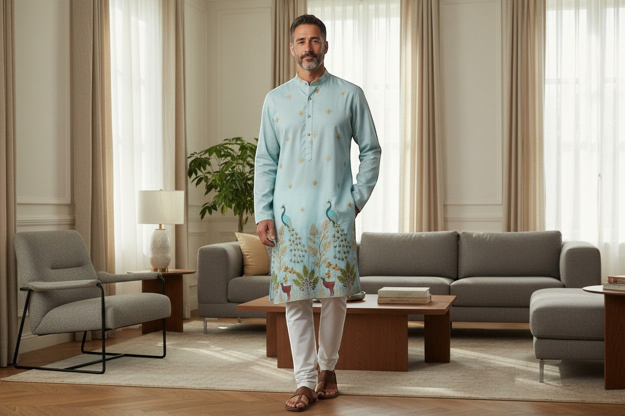 Embroidered Peacock Kurta With Pants