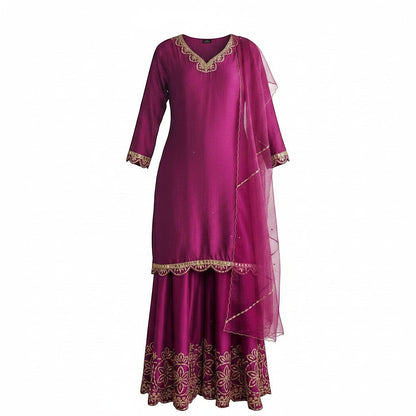 Embroidered Silk Kurti With Sharara Pants