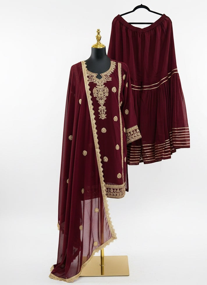 Plus Size: Traditional Embroidered Kurti Sharara Set