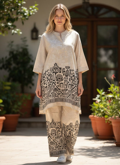 Kurti Connection USA Printed Kurti and Pant Set : Co ord set