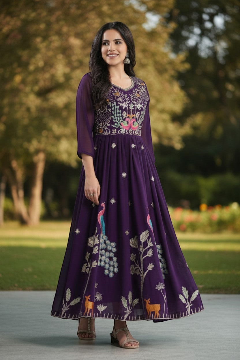 Embroidered Peacock Anarkali Gown