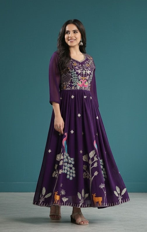 Embroidered Peacock Anarkali Gown