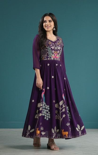 Embroidered Peacock Anarkali Gown
