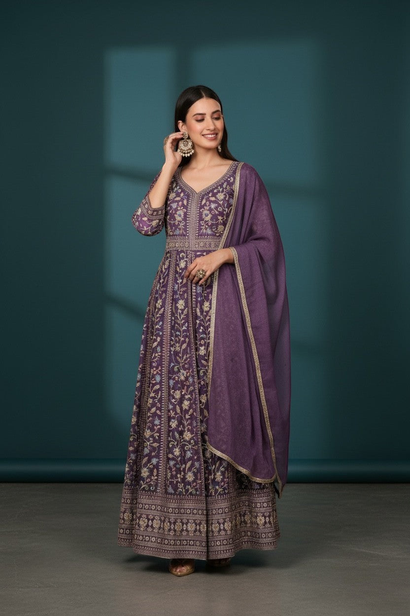 Embroidered Anarkali Suit With Dupatta