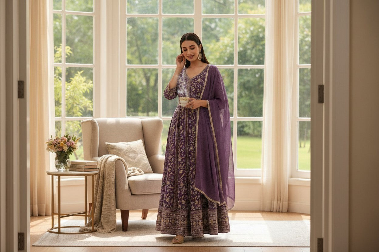 Embroidered Anarkali Suit With Dupatta