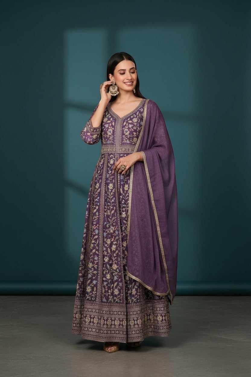Embroidered Anarkali Suit With Dupatta