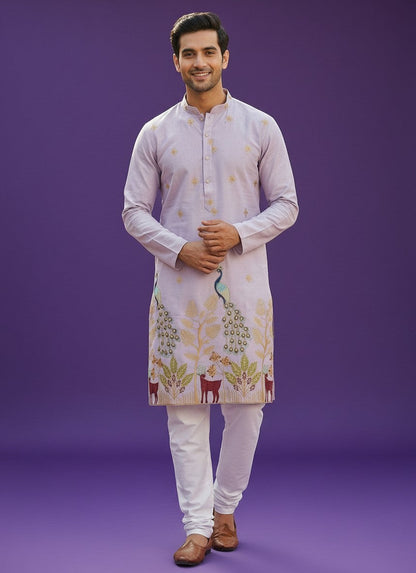Embroidered Peacock And Deer Kurta Set