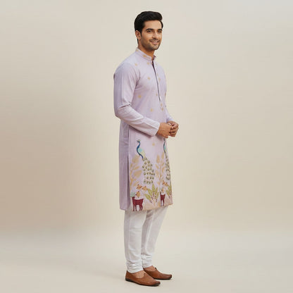 Embroidered Peacock And Deer Kurta Set