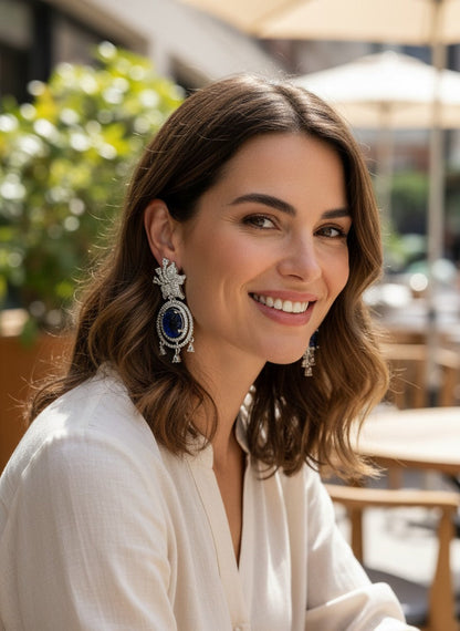 Oval Gemstone Dangle Earrings