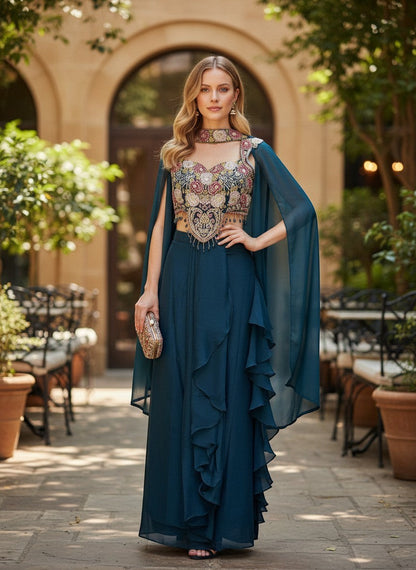 Embellished Crop Top and Skirt Set