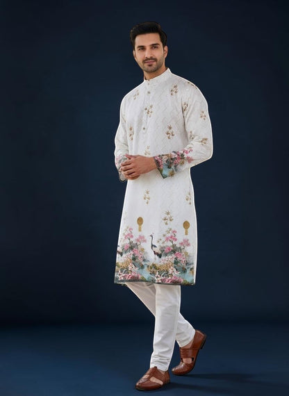 Embroidered Kurta With Printed Accents