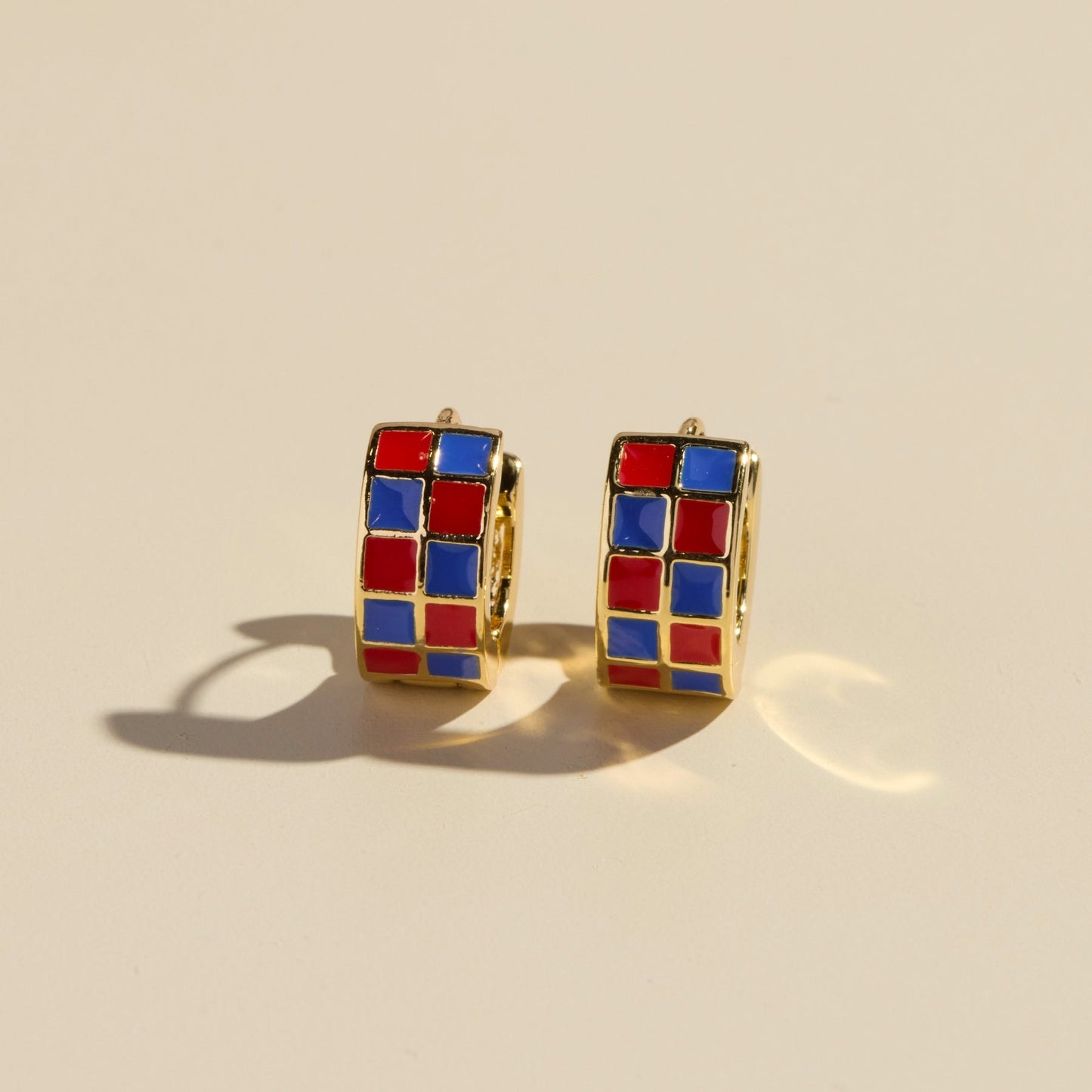 Red & Blue Checkered Enamel Huggies